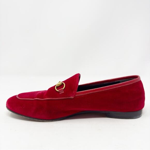 Gucci Red Velvet Horsebit Jordaan Loafers Size 38 - Picture 11 of 15
